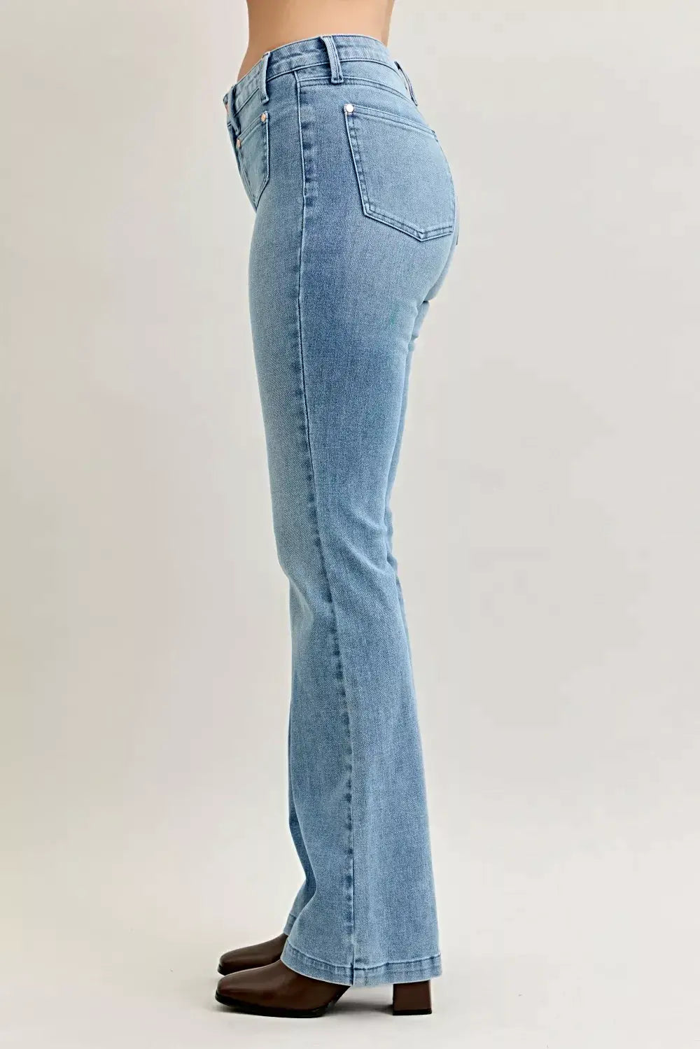Judy Blue Full Size Mid Rise Bootcut Jeans with Contrast Wash & Front Patch Pockets Plus Size -