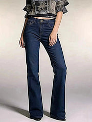 High Waisted Bootcut Jeans with Buttoned Pockets – Slightly Stretchy, Premium Cotton Blend -