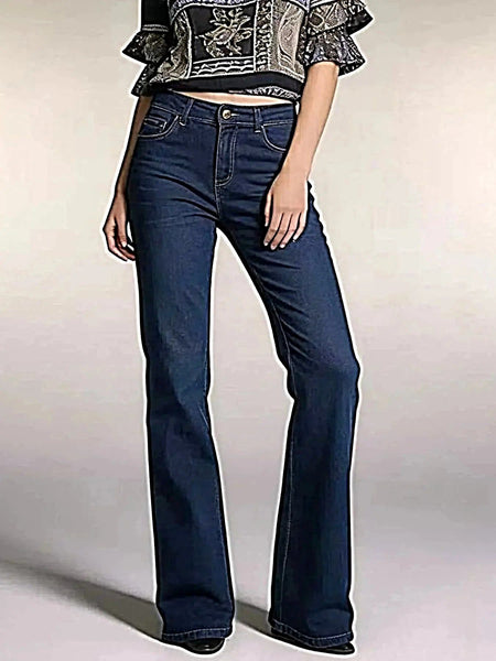 High Waisted Bootcut Jeans with Buttoned Pockets – Slightly Stretchy, Premium Cotton Blend -