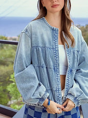 Washed Zip Up Denim Jacket -