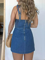 Full Size Tie-Strap Denim Mini Dress Plus Size -