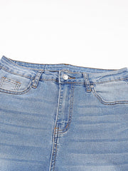Whiskered Wash Raw Hem Cropped Jeans -