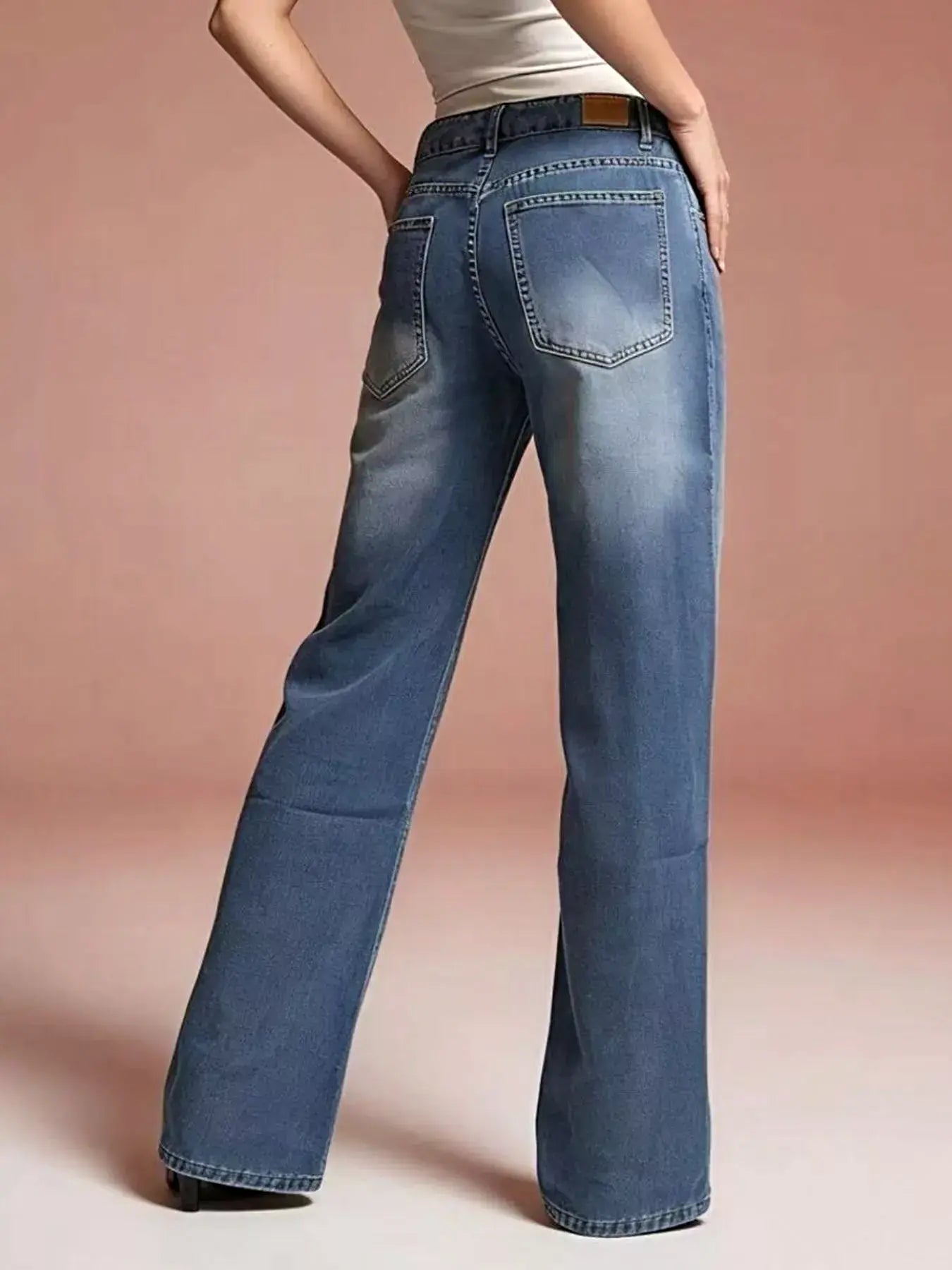 Vintage Wash Wide Leg Jeans -