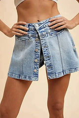 Annie Wear Button Detail Stretch Denim Wrap Mini Skort -