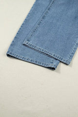 Pleated Wide Leg Retro Pocketed Denim Jumpsuit -