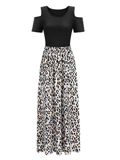 Leopard Round Neck Cold Shoulder Dress