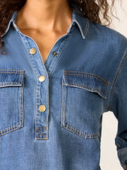 Half Snap Cropped Denim Top -