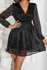 Glitter Surplice Long Sleeve Mini Dress