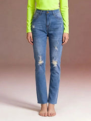 High-Waisted Distressed Jeans -