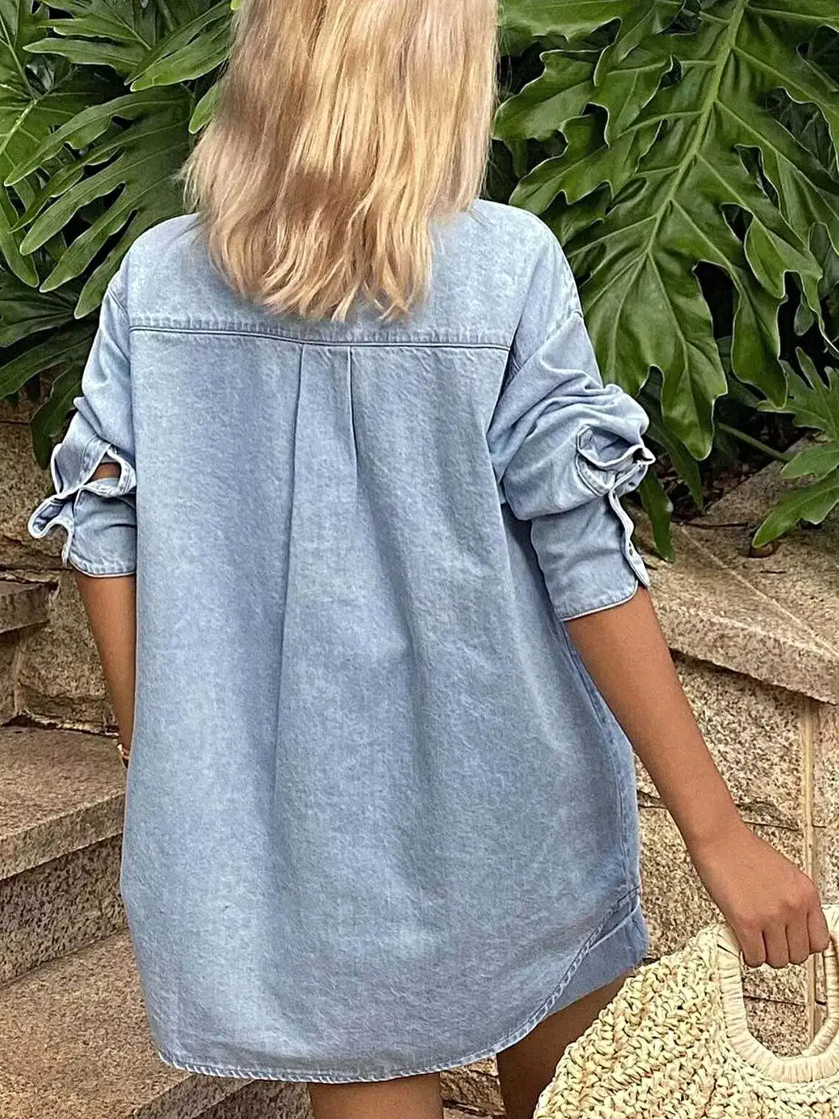 Button Up Long Sleeve Shirt and Shorts Denim Set -
