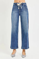 RISEN Elastic Band High Rise Cropped Wide Jeans -