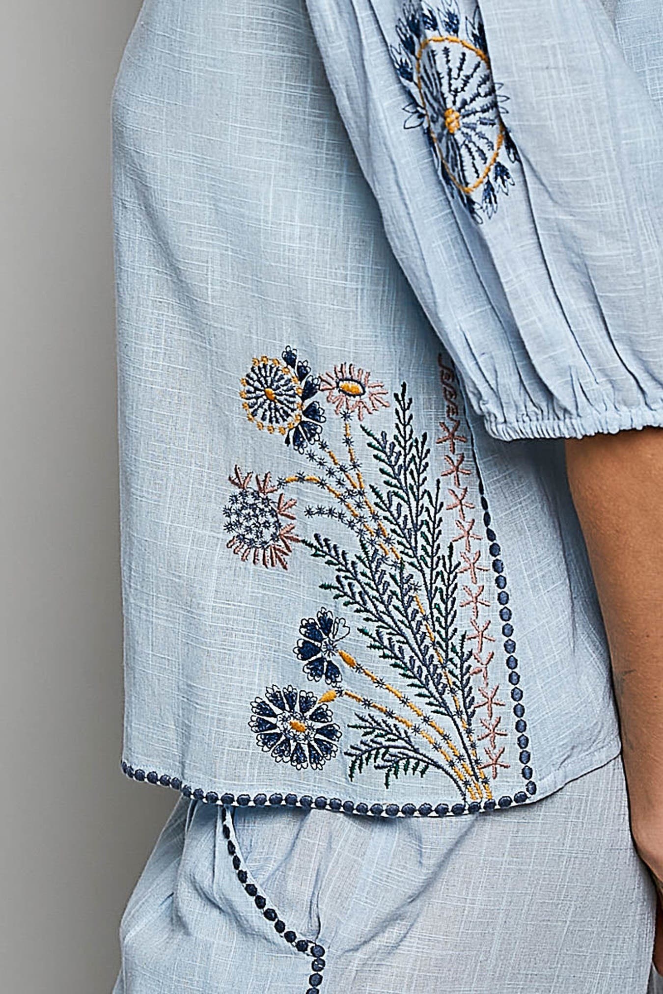 POL Button Down Embroidered Floral Short Sleeve Shirt -
