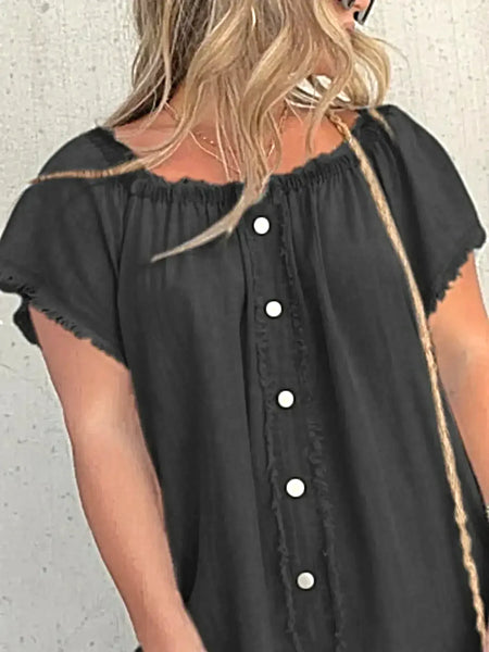 Full Size Raw Hem Mini Denim Dress Plus Size -