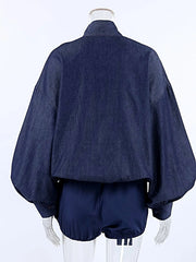 Tie Front Denim Top and Shorts Set -