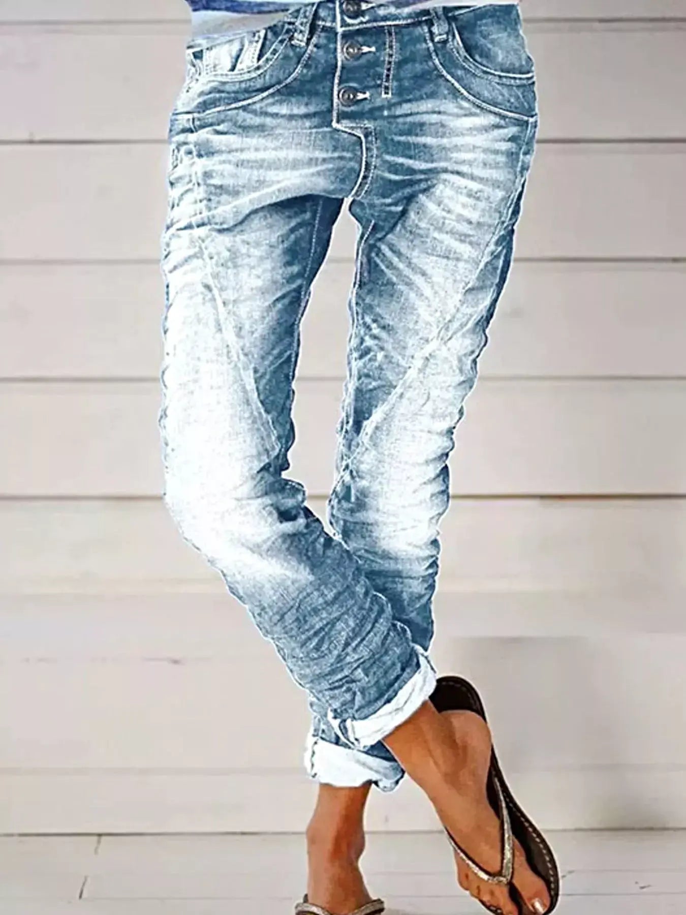 Full Size Washed Button-Fly Jeans Plus Size -