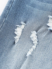 High Waist Distressed Straight Leg Jeans -