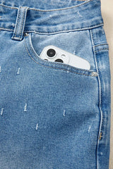 Distressed Detail Tummy Control Raw Hem Jeans -