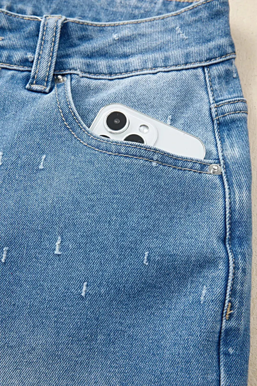 Distressed Detail Tummy Control Raw Hem Jeans -