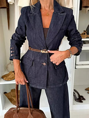 Single-Breasted Blazer and Jeans Denim Set -