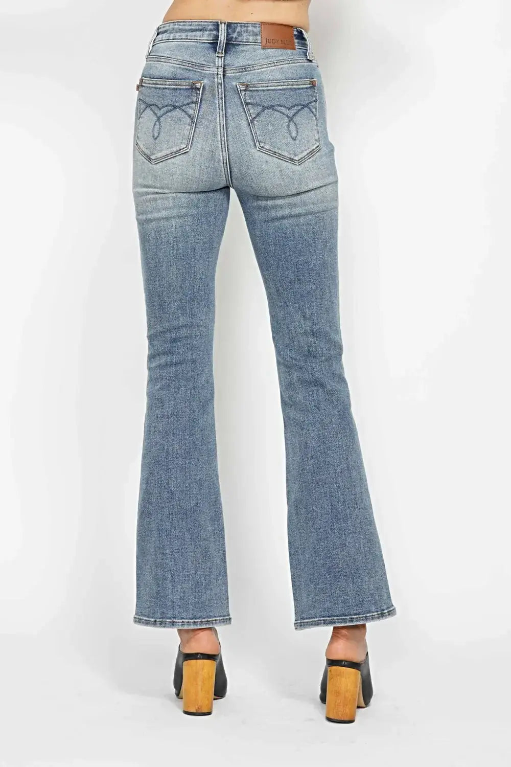 Judy Blue Full Size Tummy Control Back Embroidered Pocketed Bootcut Jeans Plus Size -