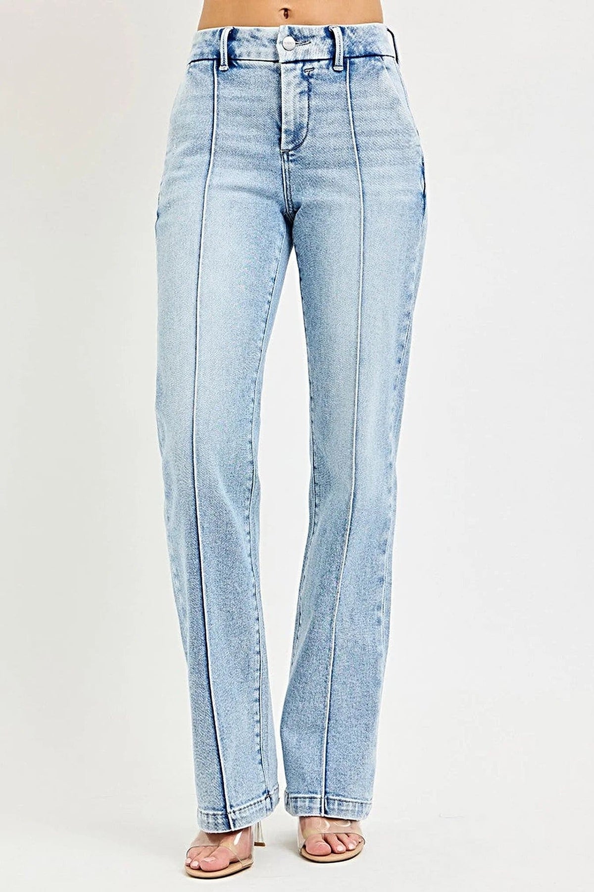 RISEN Tummy Control High Rise Straight Pin Tuck Jeans -