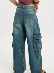 Vintage Wash Wide Leg Cargo Jeans -