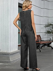 Round Neck Tank and Pants Denim Set -