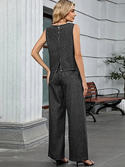 Round Neck Tank and Pants Denim Set -