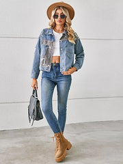 Snake Print Button Up Denim Jacket -