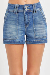 RISEN Full Size High Rise Patched Front Pocket Shorts Plus Size -