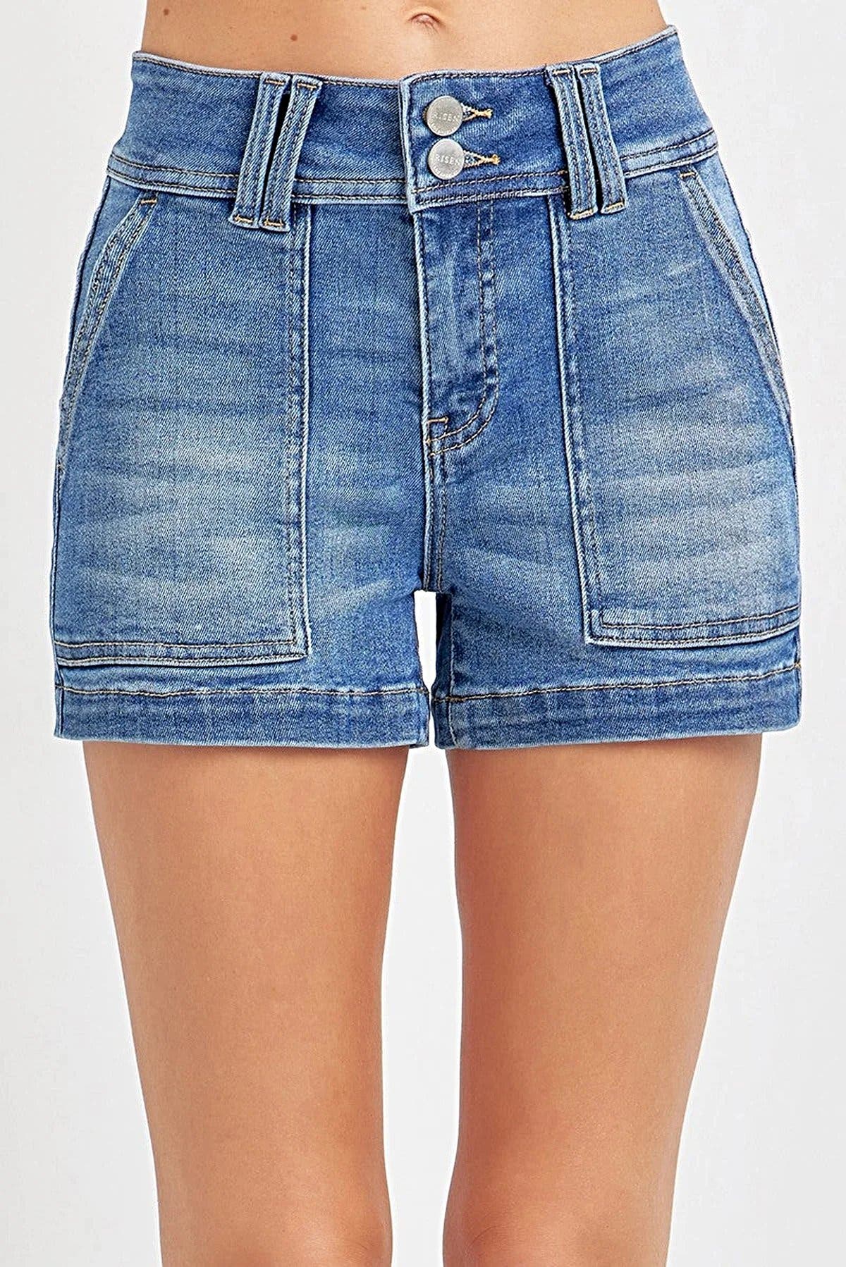 RISEN Full Size High Rise Patched Front Pocket Shorts Plus Size -