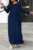 Plus Size Round Neck Long Sleeve Maxi Dress with Pockets