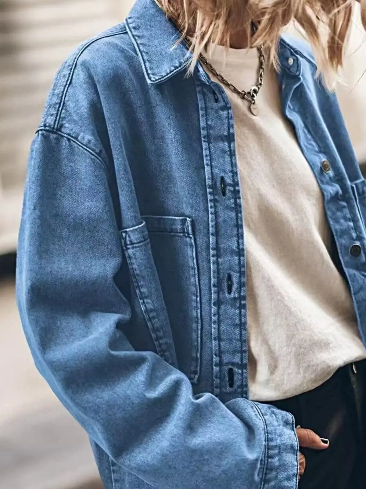 Oversized Button Up Denim Shirt -
