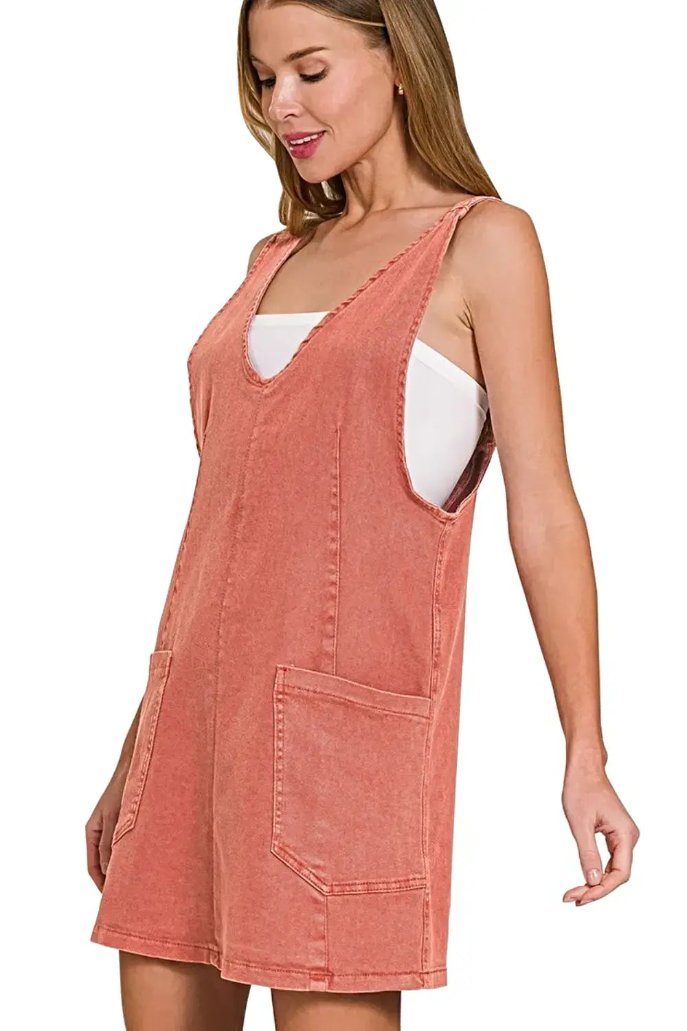 Zenana Washed Adjustable Strap Denim Overall Dress -