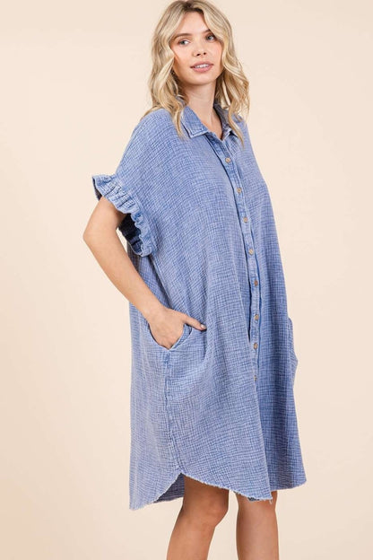 Mittoshop Mineral Wash Cotton Gauze Mini Shirt Dress