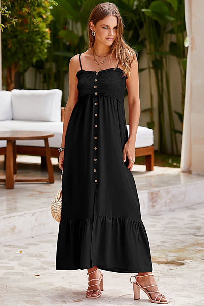 Smocked Spaghetti Strap Ruffle Hem Dress -