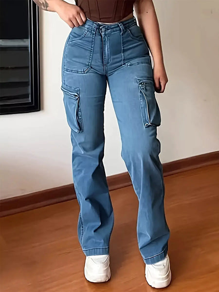 Plus Size High-Waisted Cargo Jeans -