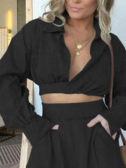 Full Size Long Sleeve Top and Shorts Denim Set Plus Size -