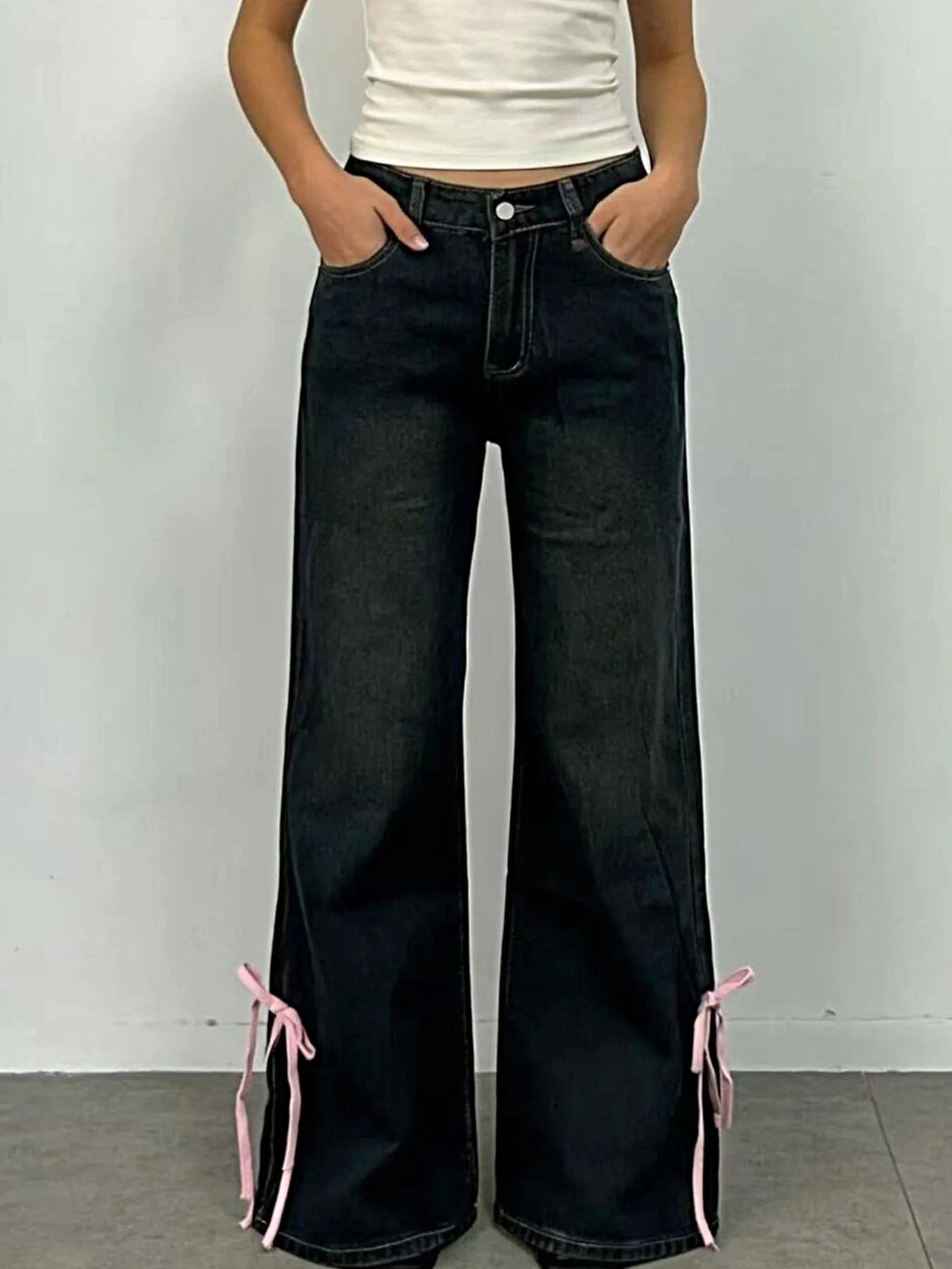 Ribbon Detail Flare Jeans -