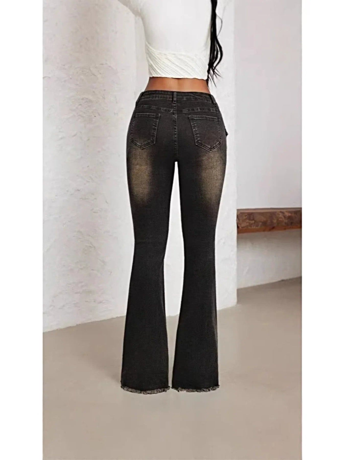 Belted High Waist Flare Jeans -
