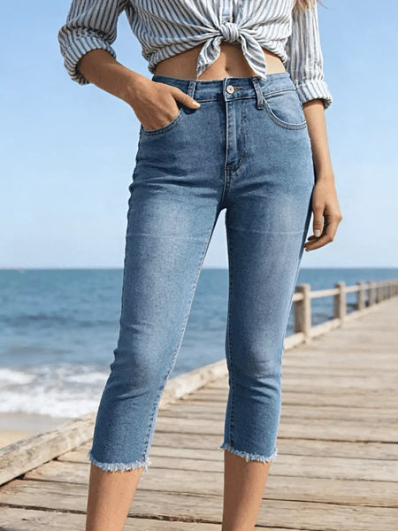 Raw Hem Capris Jeans -