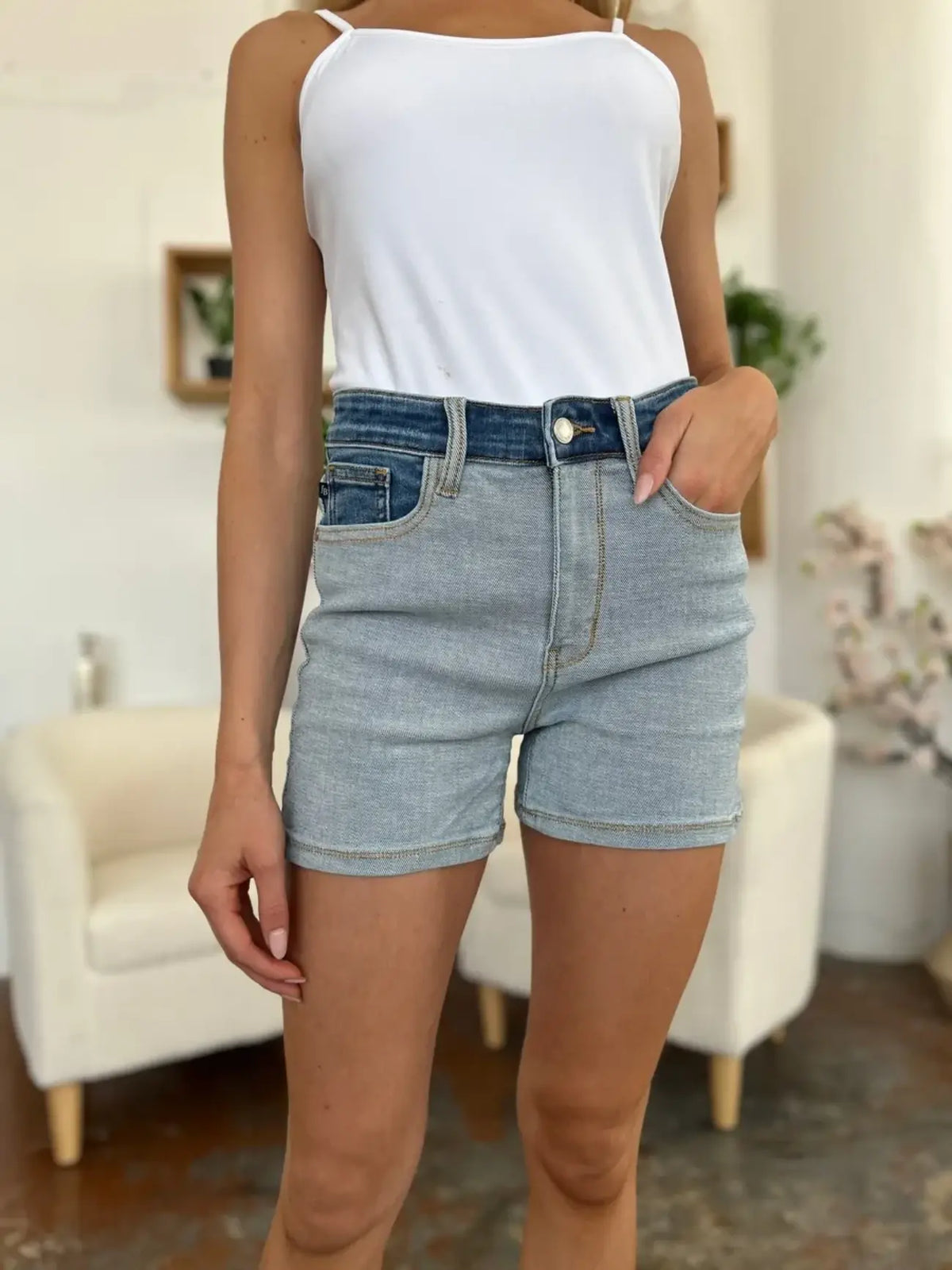 Judy Blue Full Size Color Block Denim Shorts -