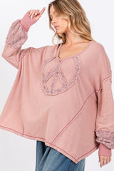 SAGE + FIG Peace Sign Mineral Wash Terry Top