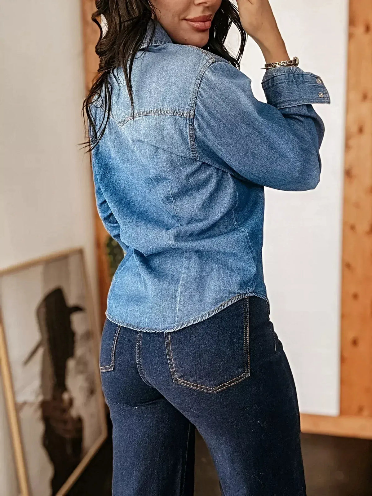 Washed Button Down Denim Shirt -