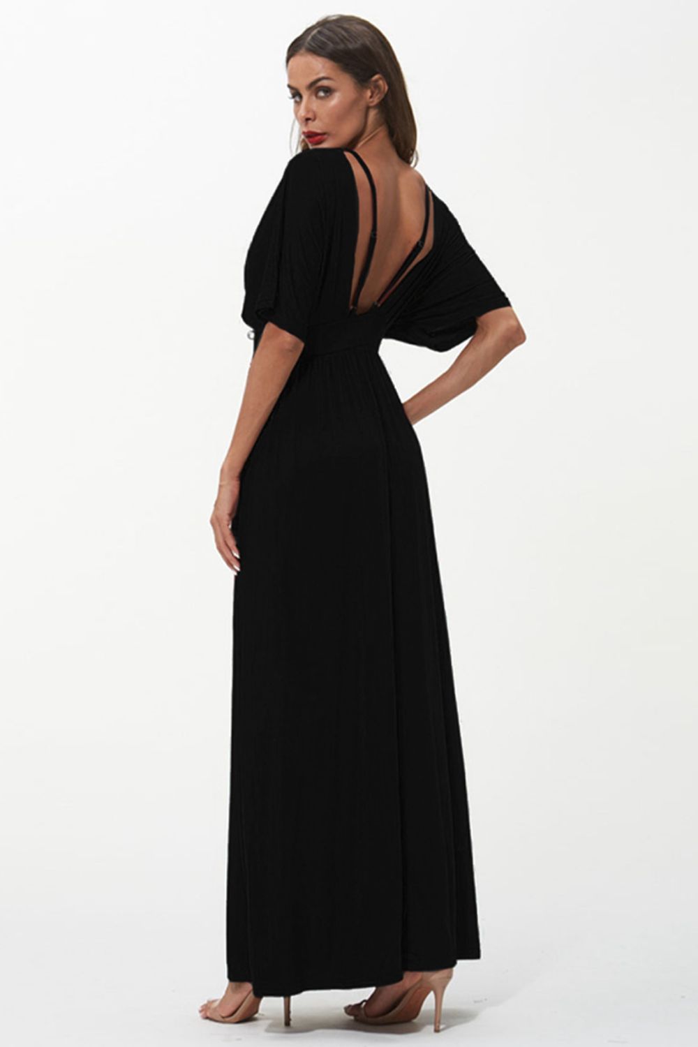 Shiny Strappy Neck Maxi Dress