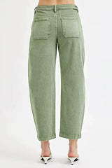 RISEN Full Size Tummy Control High Rise Crop Barrel Jeans Plus Size -