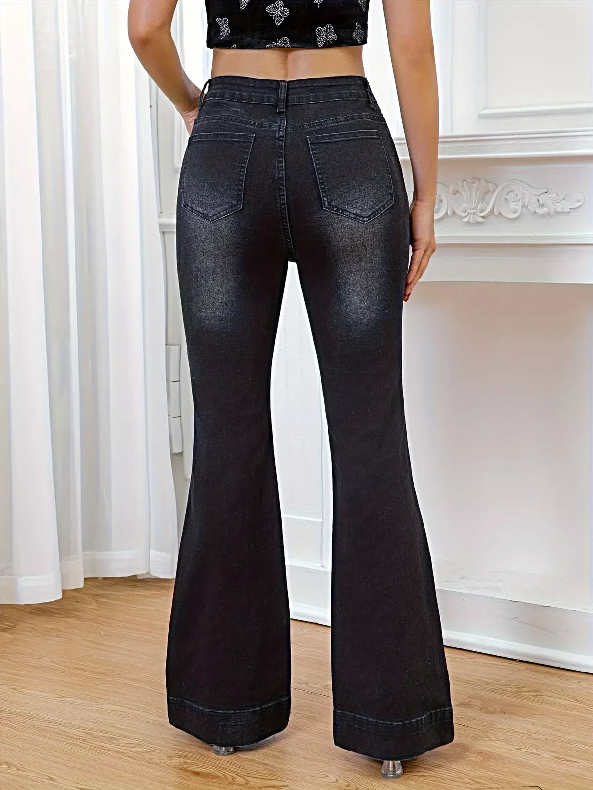Rhinestone Embellished Flare Leg Jeans -