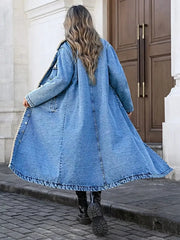 Sherpa Lined Longline Denim Jacket -
