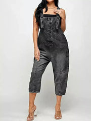 Full Size Button Front Denim Overalls with Pockets Plus Size -