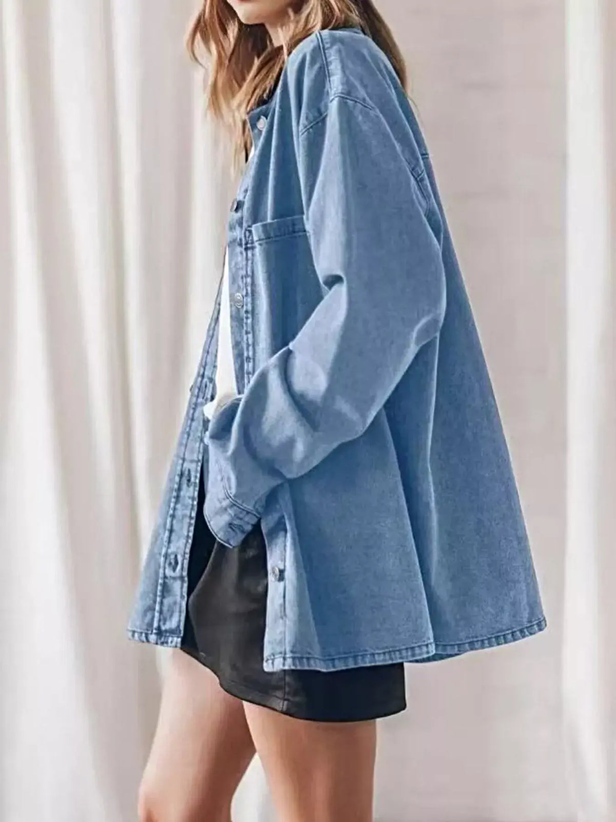 Oversized Button Up Denim Shirt -